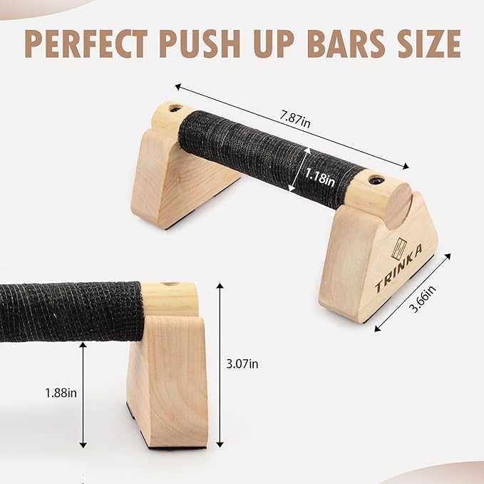 Wooden Parallettes Push Up Bars, 2 PCS Wood Calisthenics Bars with Non-Slip Base, Pushup Handles for Floor Home Fitness, Workout Equipment for Men and Women Strength Training
