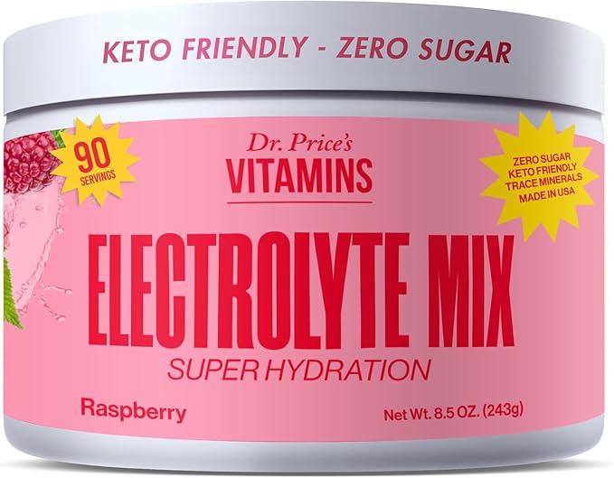 Dr. Price’s Electrolyte Mix | Sugar-Free Hydration Powder with 72+ Trace Minerals | No Sugar, Fast-Dissolving Electrolytes Powder Packets | Raspberry, 90 Servings