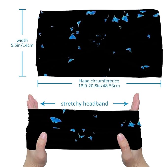 Butterfly on Black Background Headband for Women, Fashionable Sport Hairband, Elastic Wide Headbands Non Slip Workout Yoga Sport