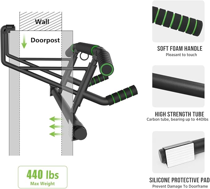 New Upgrade Pull Up Bar for Doorway - Foldable Design & Space-Saving, Upto 440 Lbs Capacity, No Screwing or Slipping - USA Original Patent, Designed, Shipped, Warranty