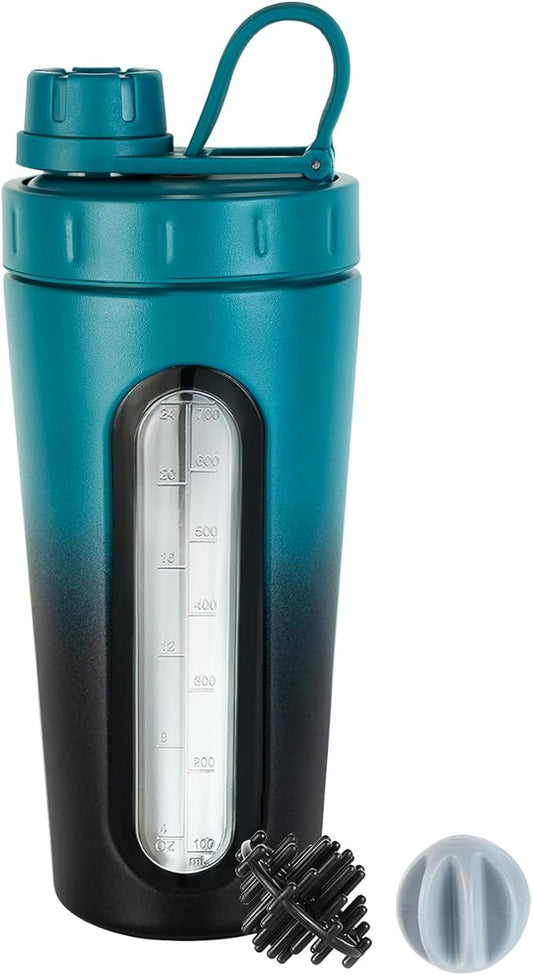 TOOFEEL Shaker Cups For Protein Shakes - 28 oz Stainless Steel Shaker Bottle, Not Stays Cold/Hot, Visible Window Protein Shaker with 2 Shaker Balls, Fitness Exercise Metal Shaker Bottle
