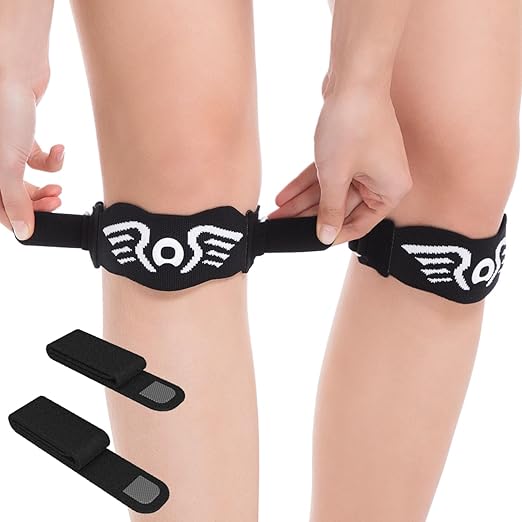 2 Pack Patella Knee Strap Band for Knee Pain Knee Support Patella Stabilizer Braces Tendon Ergonomic Silicone Pad (with 2 adjustable straps, one long & one short)