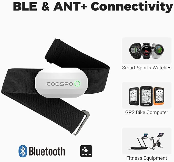 COOSPO Bluetooth Heart Rate Monitor Chest Strap H808S, ANT+ BLE HR Monitor Chest, HRM IP67 Waterproof, 300H Battery Life