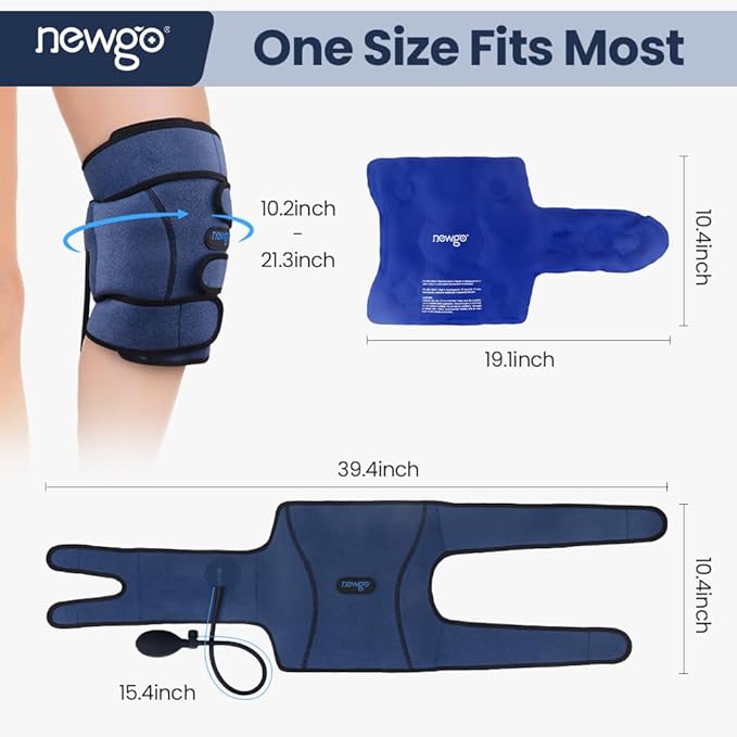 NEWGO Ice Pack for Knee Injuries Around Entire Knee with Air Pump, Reusable Gel Cold Pack Compression Wrap for Sports Injuries, Kee Sprains, Swelling, Soreness