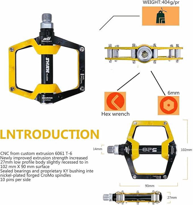 Bicycle Pedals-Aluminium Alloy Bicycle Pedals-Mountain Bike Pedals with Removable Non-Slip Studs 9/16
