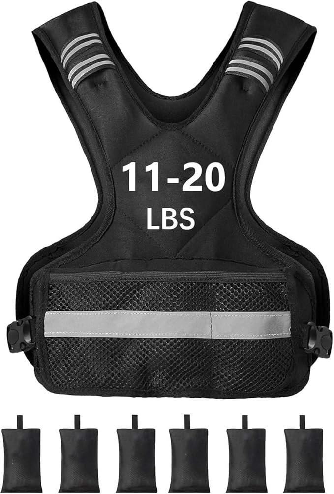 Adjustable Weighted Vest for Men Women 4-10lb/11-20lb/20-32lb Rucking Fitness Vest with Reflective Safety Strips - Running Walking Strength Training Design for Gym Home Workouts