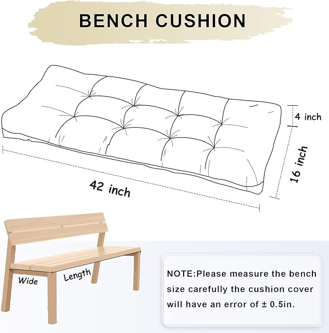Bench Cushion 42 Inch - Chenille, High-Density Memory Foam, Non-Slip Bottom, Soft Durable Indoor Tufted Long Seat Cushion for Window Garden Furniture (Brown, 42x16x4 Inch)