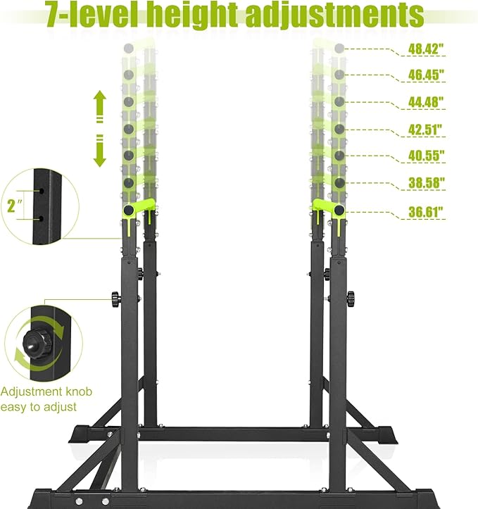 Bongkim Dip Bar, Heavy Duty Dip Station with 7 Height Levels, 800lbs Adjustable Parallel Bars for Tricep Dips Pull-Ups L-Sits Calisthenics Exercises Strength Training for Home Gym Outdoor