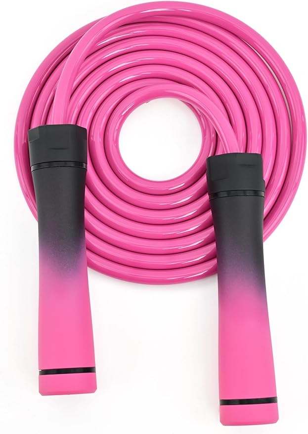 Weighted Jump Rope, 1LB Tangle-Free Ball Bearing Rapid Speed Skipping Rope for Men Women, Adjustable 9mm Cotton & PVC Rope with Alum Handle for Boxing MMA Weight-Loss Athletic Workout Fitness