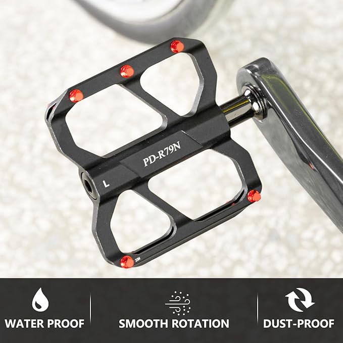 Road Bikes Pedal, CNC Machined Aluminum Alloy Body Bicycle Pedals Non-Slip Ultralight 9/16 inch 3 Bearings Design for Mountain BMX MTB Bike Cycling Road Bike Pedals