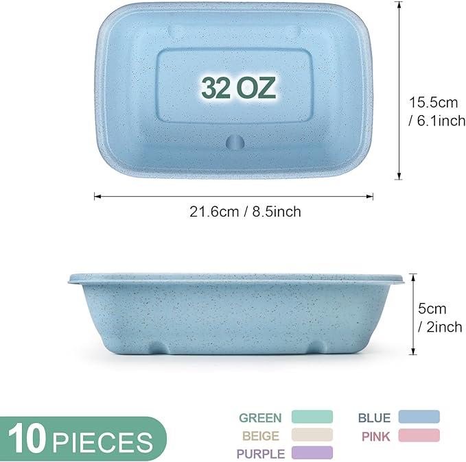 shopwithgreen Meal Prep Containers 1-Compartment, 10PCS Wheat Straw Microwave Bento Lunch Box with Lids, Reusable & Stackable Food Storage Containers, Dishwasher Freezer Safe BPA Free (32 OZ)