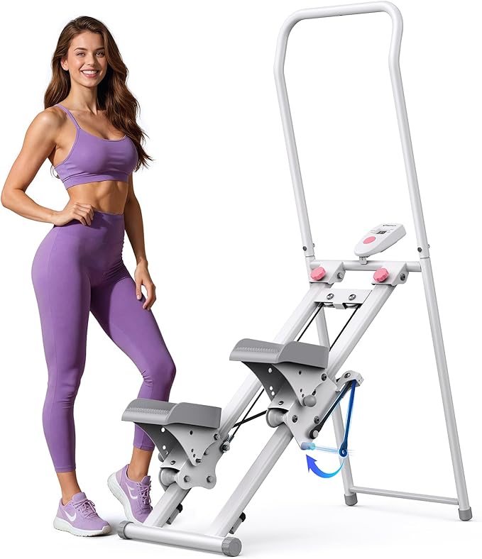 MERACH Stair Stepper for Home Gym Exercise, New Version Stairmaster for Full-Body Workout, Compact Folding Stair Climber with Extended Step Range, Adjustable Handlebar/Pedal