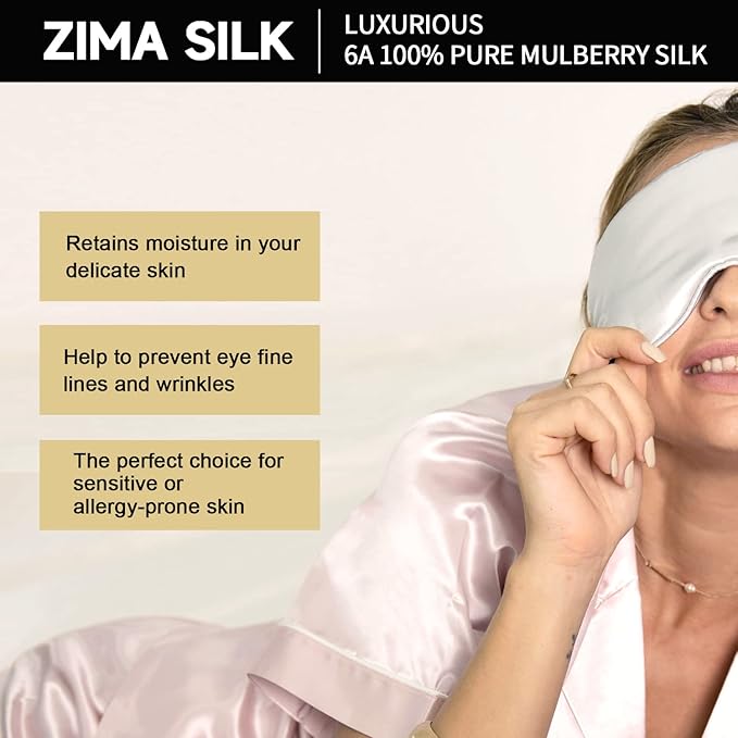 ZIMASILK Adjustable 22 Momme 100% Pure Mulberry Silk Sleep Mask, 3D Contoured Cup Eye Mask for Sleeping, Super Soft Breathable Blindfold, Perfect Blocks Light for Sleeping. (Navy Blue)