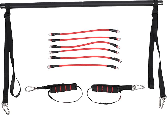 Pilates Bar with Resistance Bands Pilates Toning Bar Kit with 6 Adjustable Fitness Bands Workout Equipment for Core Arms Back Legs Home Gym Travel