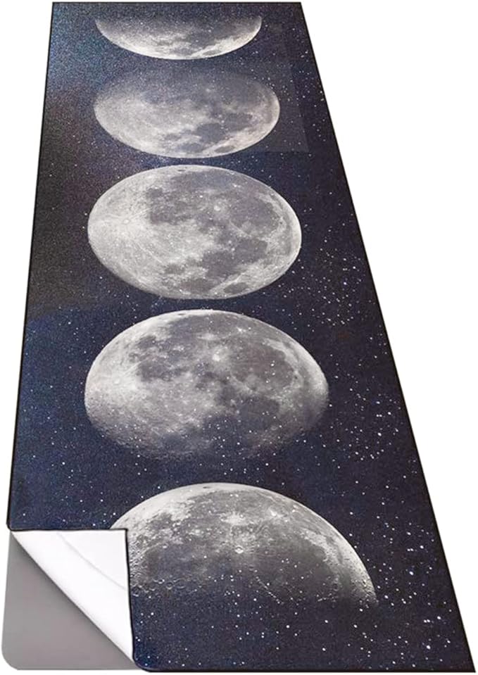 QiyI Yoga Mat Towel with Corner Pockets, Non Slip Sweat Absorbent Hot Yoga Towels, Soft Yoga Blankets with Travel Bag, Skidless Mat Cover for Workout, Gym, Fitness - 70"x26", Moon Cycle
