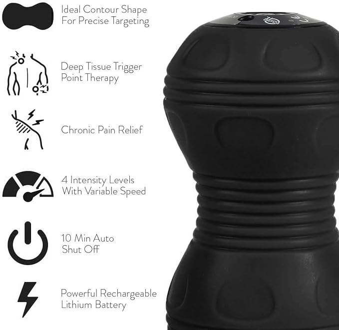 Vibrating Peanut Massage Ball - Deep Tissue Trigger Point Therapy, Myofascial Release - Handheld, Cordless - 4 Intensity Levels - Dual Lacrosse Ball Vibration Massager (Black)