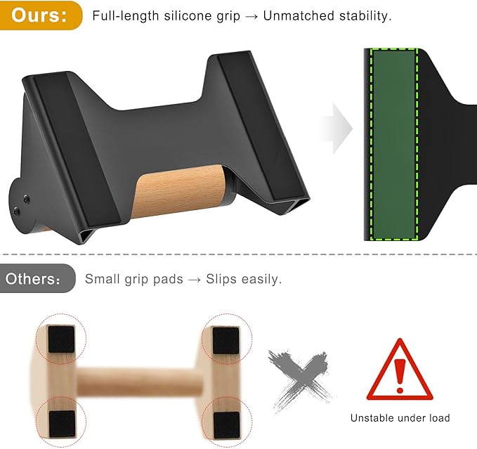 Kipika Push Up Bars, Pushup Stands, Ergonomic Wooden Handles, Anti-slip Rubber Base Pads, Parallettes Bars for Strength Training Equipment & Calisthenics, Perfect for Floor Workout Exercise