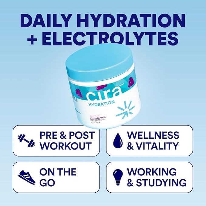 Cira Hydration Powder (45 Servings) x Alicia McCarvell's Electrolyte Drink Mix with Himalayan Salt for Dehydration Relief and Recovery - Very Grapeful