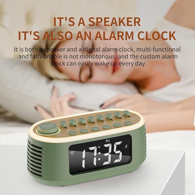 White Noise Machine Bluetooth Speaker, Digital Alarm Clock Sleep Timer with LED Display RGB Night Light, Soothing Natural Sleeping Sound Machine for Baby, Kids, Adults, Bedrooms (Green)