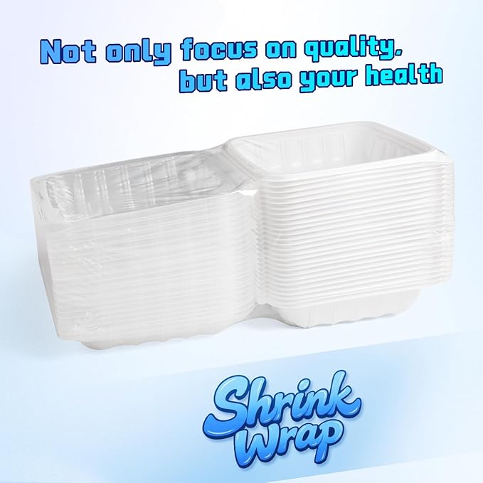 YANGRUI Takeout Containers 8 Inch 34 oz 25 Pack - Reusable Anti Fog Crystal Lid Technology Shrink Wrap To Go Box | BPA Free PP Plastic Freezer & Microwave Safe | White Restaurant Grade Food Container