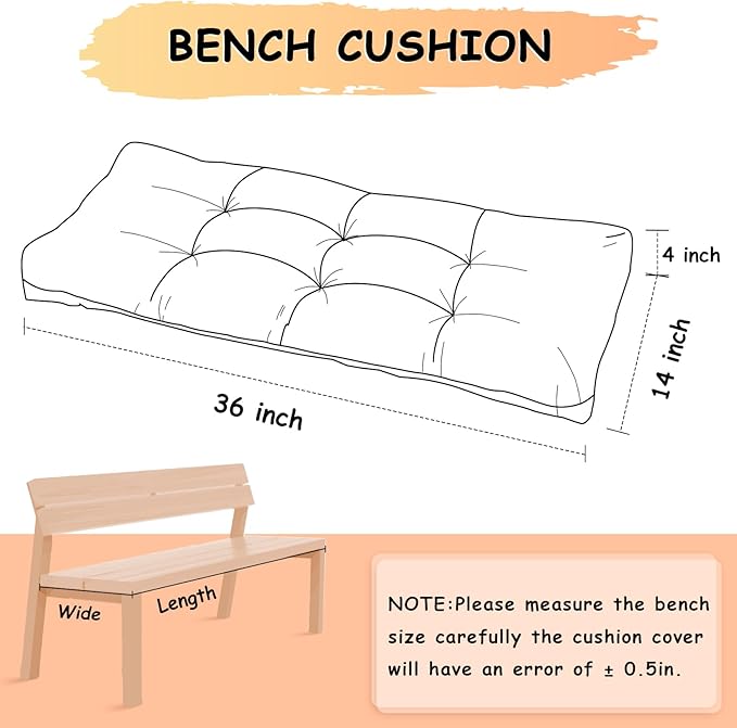 Bench Cushion 36 Inch - Polyester Brushed, High-Density Foam, Non-Slip Bottom, Soft Durable Indoor Tufted Long Seat Cushion for Window Garden Furniture (Light Brown, 36x14x4 Inch)