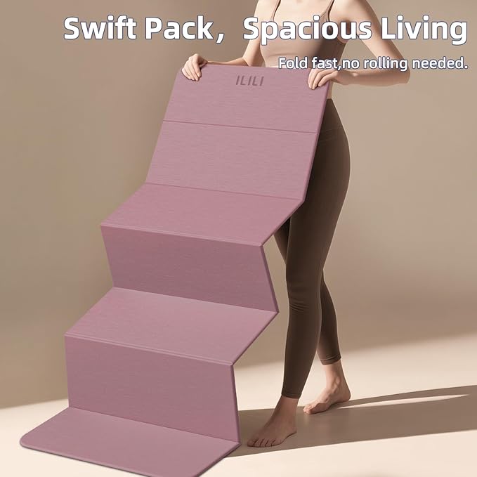 ILILI Foldable Yoga Mat, 10mm Thick, TPE Material, Extra Long 75"L x 26"W, Soft and Comfortable Folding Mat 0.4 Inches, Easy to Carry and Store, 190*66cm Portable Multi-Functional Use for Yoga, Home Exercise & Outdoor