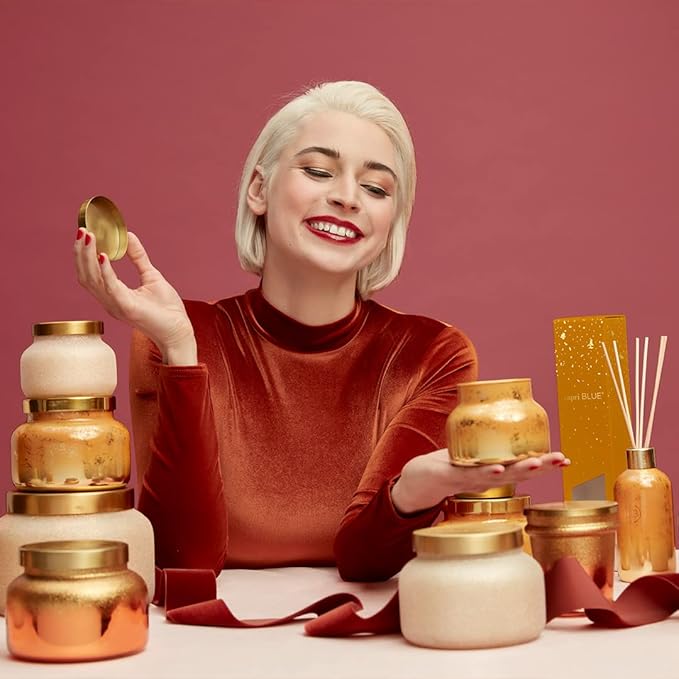 Capri Blue Glimmer Reed Diffuser Set - Includes Diffuser Sticks, Scented Oil, and Decorative Glass Bottle - Home Decor Room Freshener - Capri Blue Home Fragrance - Pumpkin Dulce (8 fl oz)