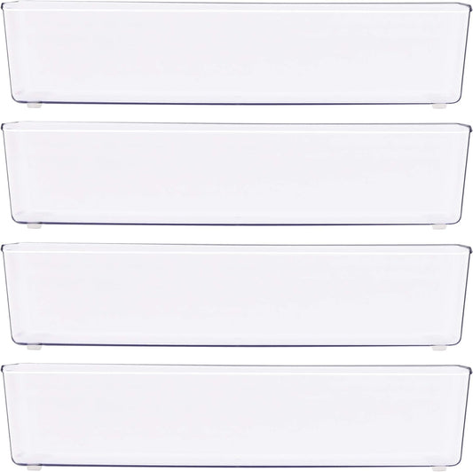 Simple Houseware Clear Drawer Organizer for Office Bin Desk Storage, 3.25"x 9.5", 4 Packs