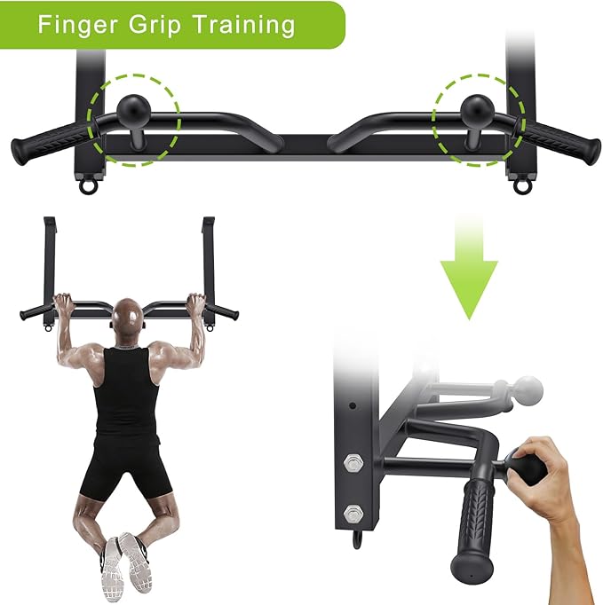 Kipika 32" Ceiling Mounted Pull Up Bar - Heavy Duty, Highly Adjustable, Multifunctional Chin Up Bar - Home Gym System with Punching Bag Hanger and Resistance Bands Training
