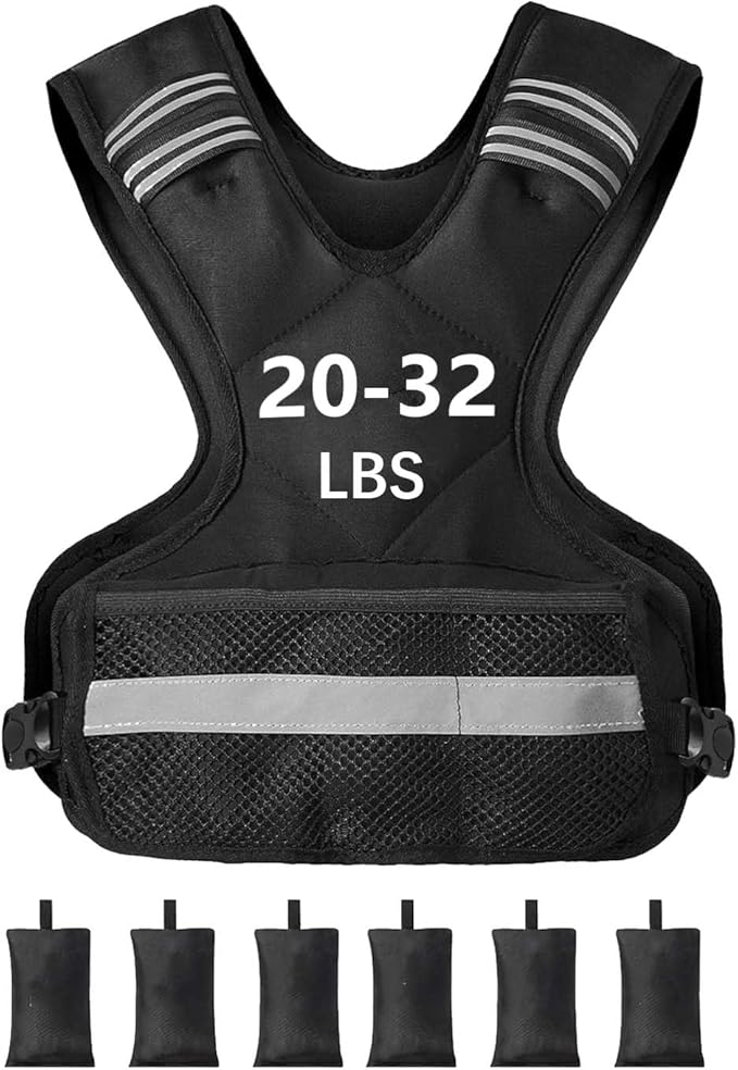 Adjustable Weighted Vest for Men Women 4-10lb/11-20lb/20-32lb Rucking Fitness Vest with Reflective Safety Strips - Running Walking Strength Training Design for Gym Home Workouts