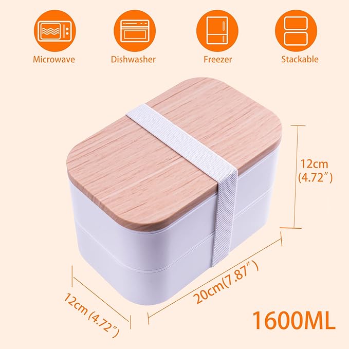 Bento Box Adult Lunch Box with lunch bag, Japanese Lunch Box Containers for Adult, Bento lunch Box with Leakproof 54OZ White without bag