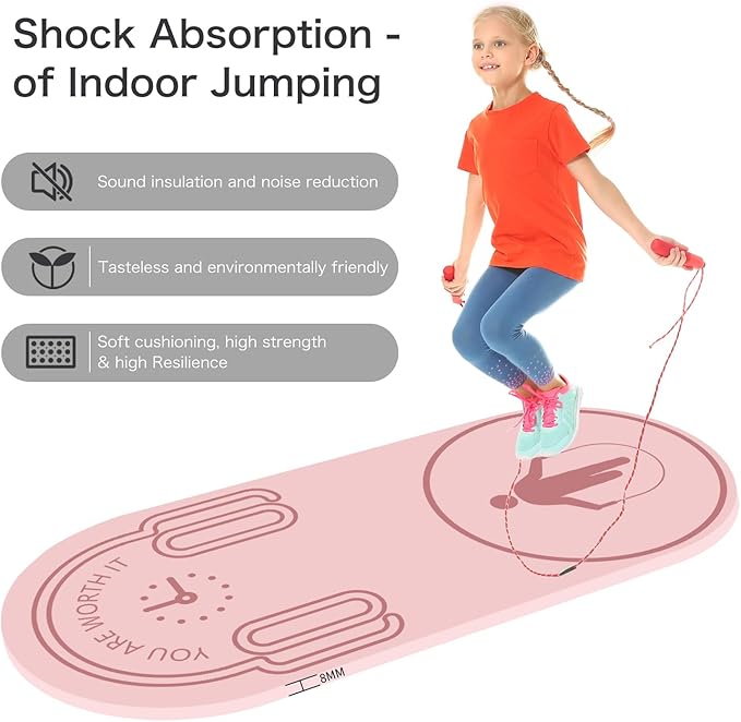 8/20/30mm Jump Rope Mat Fitness Exercise Mat Durable, Non-Slip, Workout Mats with Jump Rope & Carrying Bag for Home Gym Flooring (55"x 24")