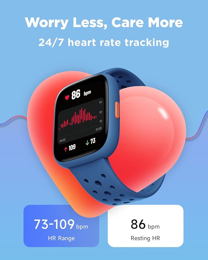 BIGGERFIVE Smart Watch for Kids No APP No Phone Needed, 1.8" Fitness Tracker Watch Pedometer, Heart Rate, Sleep Monitor, IP68 Waterproof, Step Counter, Puzzle Games for Girls Boys Teens 5-16, Blue