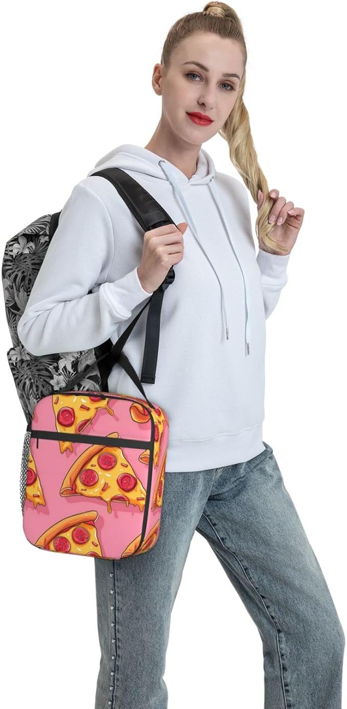 Insulated Lunch Box for Women Men, Pizza Theme Lunch Box Reusable Portable Lunch Bag Cooler Tote Waterproof Lunch Container for Office Picnic Work Travel