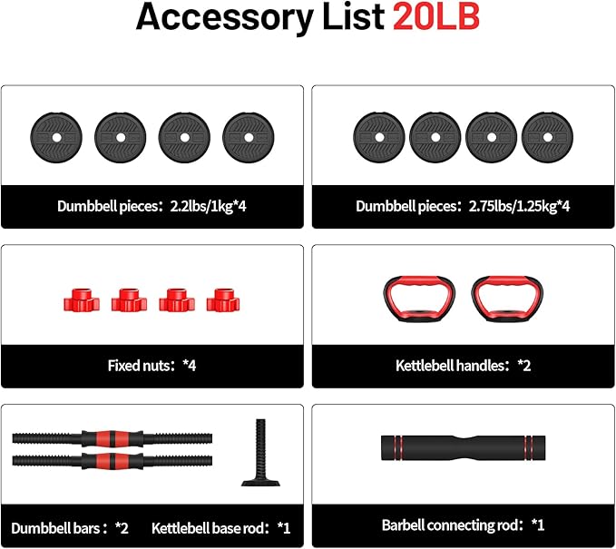 Adjustable Dumbbell, 20/30/40/60/80lbs Dumbbells Set, 4-in-1 Free Weights for Women/Men Workout Equipment Used as Barbell/Kettlebells/Push up Stand for Home Gym