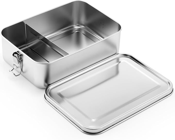 Umigy 1 Pcs Stainless Steel Food Containers Metal Bento Lunch Box Stainless Steel Food Storage Containers, Lockable Clips to Leak Proof, Reusable Dishwasher Snack Boxes for Work, Picnic (1200ml)