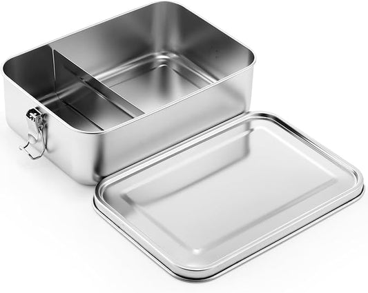 Umigy 1 Pcs Stainless Steel Food Containers Metal Bento Lunch Box Stainless Steel Food Storage Containers, Lockable Clips to Leak Proof, Reusable Dishwasher Snack Boxes for Work, Picnic (1200ml)