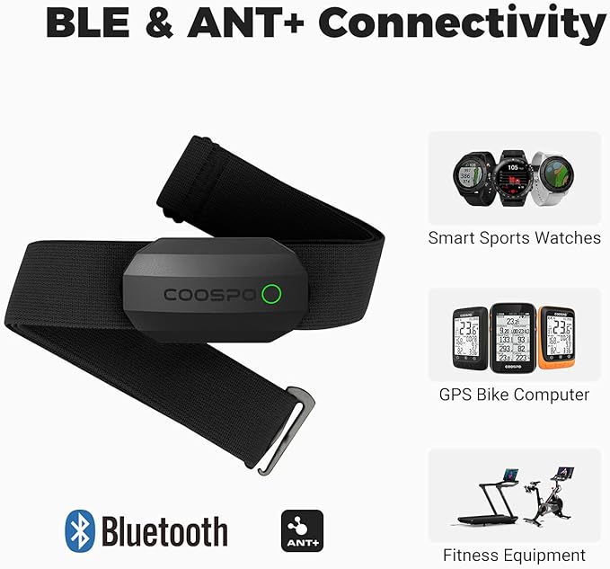 COOSPO Bluetooth Heart Rate Monitor Chest Strap H808S, ANT+ BLE HR Monitor Chest, HRM IP67 Waterproof, 300H Battery Life