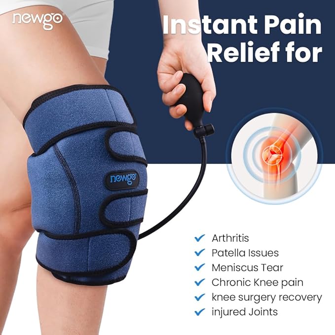 NEWGO Ice Pack for Knee Injuries Around Entire Knee with Air Pump, Reusable Gel Cold Pack Compression Wrap for Sports Injuries, Kee Sprains, Swelling, Soreness