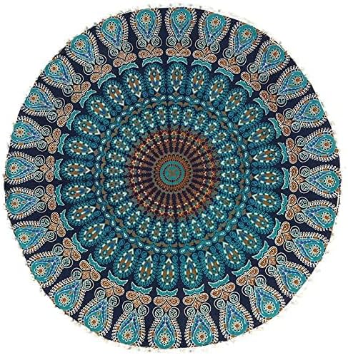 Eyes of India - Mandala Floor Pillow Cover Meditation Cushion Seating Throw Hippie Round Colorful Decorative Bohemian Indian Pouf Ottoman Handmade Cover ONLY (A1 Dark Blue-1, 32" x 32")