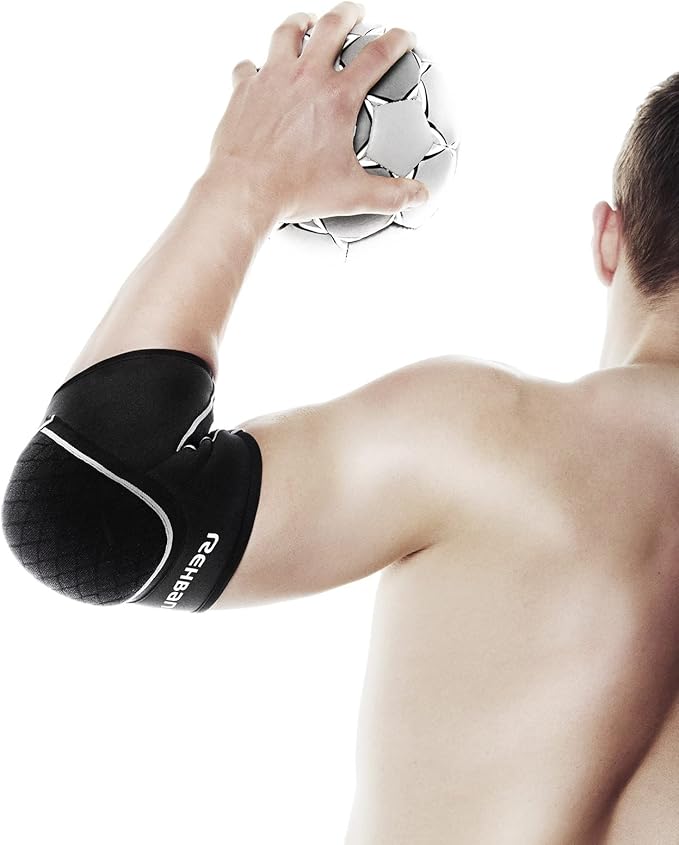 Rehband Elbow Support & Protector for Men & Women Black, 5mm Neoprene Elbow Protection for Volleyball & Handball & Indoor Sports