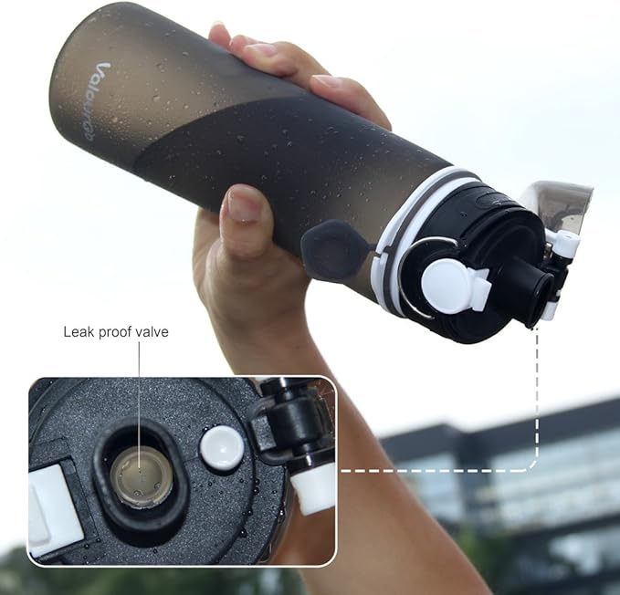 Valourgo Collapsible Water Bottle, Silicone Foldable with Leak Proof Valve BPA Free, Aqua Blue, 21 oz