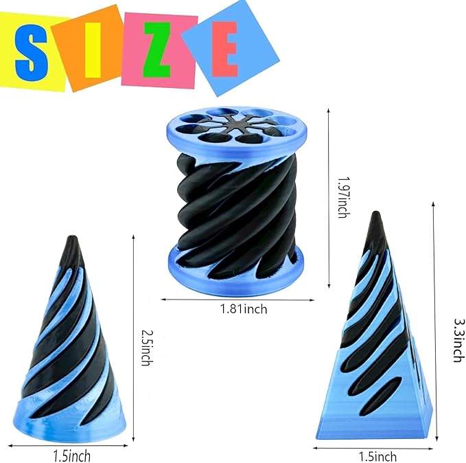 3 Packs Impossible Cone,Spiral Cone Fidget Toy Impossible Pyramid Passthrough Toy,3D Printed Spiral Cone Fidget Toy,Mini Vortex Thread Illusion Desktop Deco Souvenir Gift for Anxiety Relaxing