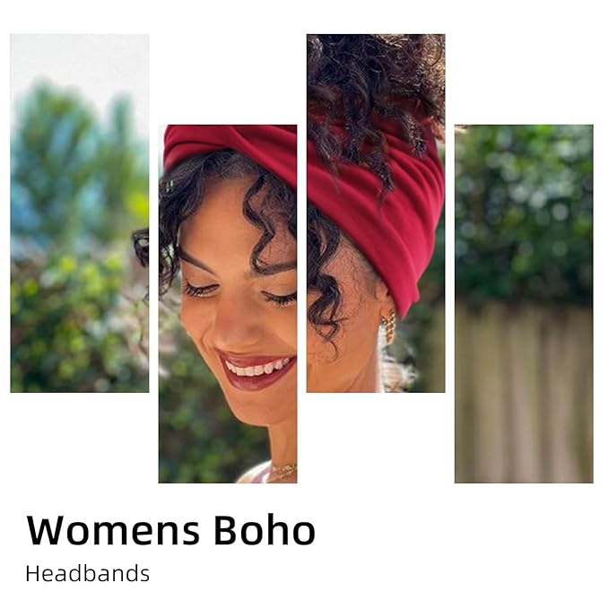 AKTVSHOW 7'' Wide Headbands for Women, 10 Pack Large Boho Turban Headband Fashion Non Slip Hairbands Thick Head Wraps Yoga Workout Hair Accessories