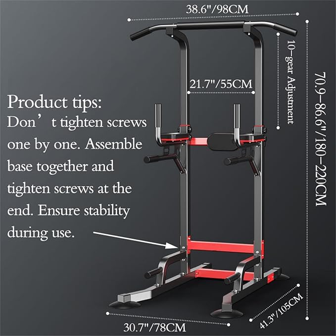 Power Tower Dip Station Pull Up Bar - Multi-Purpose Home Gym Equipment with Adjustable Height and Non-Slip Foot Pads - 330lbs/150kgs Capacity
