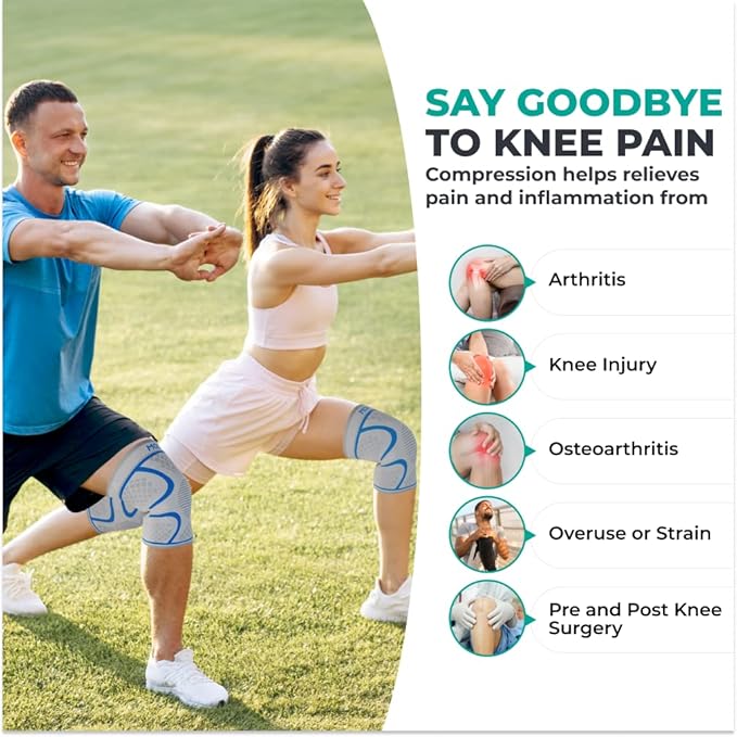 Modvel 2 Pack Knee Brace for Women & Men - Workout Knees Compression Sleeve for Knee Pain Relief Joint Support for ACL, Arthritis, Meniscus Tear Knees Brace for Sports, Rodilleras para Gym Fitness