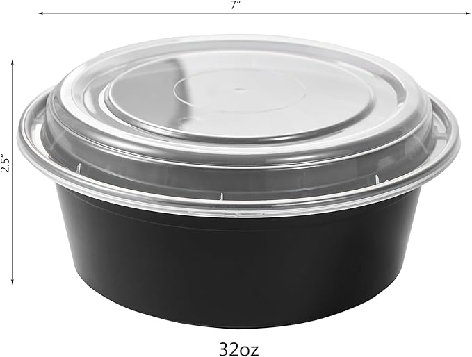 32 oz 50 ct Round Meal Prep Containers with Lids Plastic Food Storage Lunch Plan To Go Box Disposable Take Out Bowls BPA Free Durable Stackable Microwave Freezer Safe (Formerly FULING)