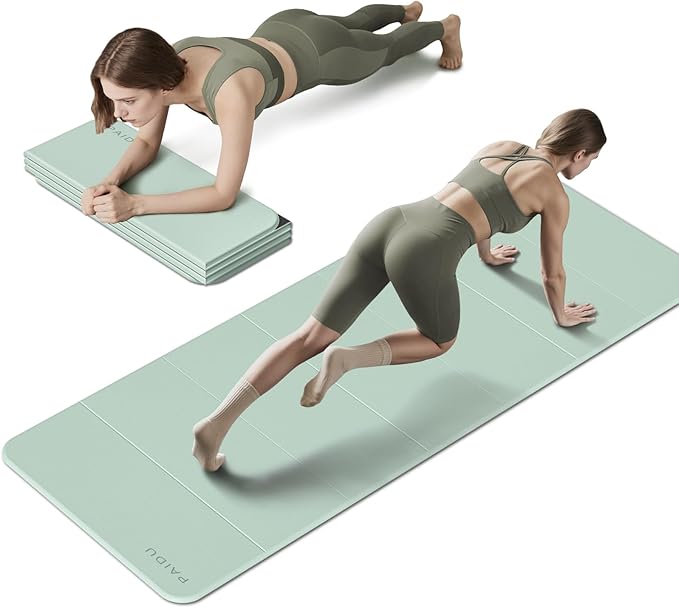 Foldable Fitness Yoga Mat | 2/5" (10MM) Extra Thick | SGS Certified Non-Slip TPE | 75x26" Extra Long-Wide | Portable & Easy Store | for Yoga, Pilates, Home Gym & Full-Body Workouts