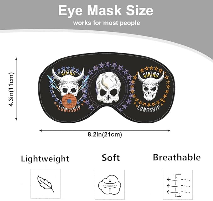 Skulls Heads Sleep Eye Mask Long Ship Pirate Stars Ring Halloween Purple Black Silk Sleeping Soft Eye Shade Cover for Men Women Boy Girl Airplane Travel with Elastic Strap