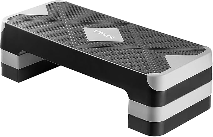 VEVOR Aerobic Exercise Step Platform, 28-Inch Workout Aerobic Stepper, Height Adjustable Fitness Training Step Deck Trainer with 4 Risers, Non-Slip Surface Bench for Home Gym Cardio Strength